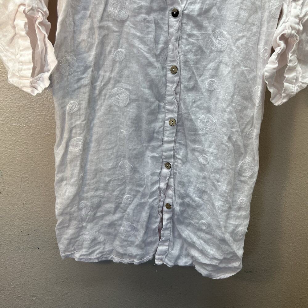 Rosemarine 100% Linen Tunic Shirt SZ S Roll Tab Beachy Coastal Minimalist Pink - Picture 3 of 7